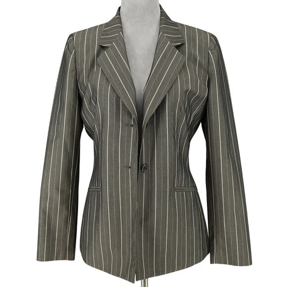 Anne Klein 2 Jacket Womens 4 Gray Stripe Lined Blazer Pockets Career - Picture 2 of 16
